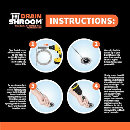 Drain Snake Auger, 36 Inch, Power Drill Attachment, Hair Clog Remover for Bathroom Sink and Bathtub, Stainless Steel, Matte Black