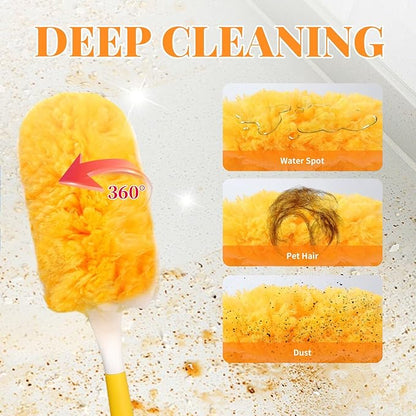 Duster Refill for Swiffer Duster, 50 Count Disposable Dusters Kit for Cleaning Dusting Furniture Blind Ceiling Fan, Multi Surface 360 Feather Duster + 3FT Extended Handle + Short Handle