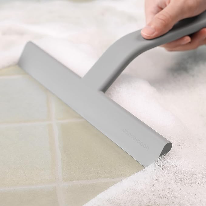 dancemoon JustHang Shower Squeegee for Glass Doors, All-in-One Award-Winning Silicone Squeegee with Built-in Hook for Bathroom, Window, Mirror, Tile Wall, Car, Streak-Free Cleaner Tool, 10-Inch Gray