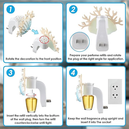 Hohean Wall Fragrance Plug in with Night Light Compatible with Bath & Body Works WallFlower Fragrance, Marine Style Essential Oil Diffuser Plug with Rotary Design(Shell Coral Pearl)