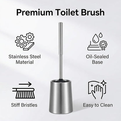 SUS304 Stainless Steel Toilet Brush and Holder Set Toilet Brush Case Cleaner for Toilet Bowl Bathroom Cleaning Brush Caddy Cepillo de Baño Brushed Stainless Silver