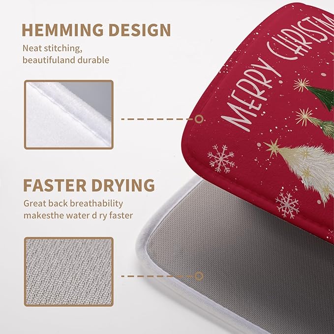 Merry Christmas Dish Drying Mat for Kitchen Counter 16x18 Inch Red Xmas Tree Snowflakes Drying Pad Winter Holiday Absorbent Microfiber Dish Draining Reversible Dish Drainer Rack Mat