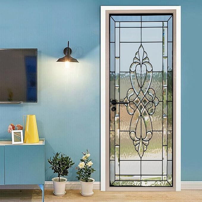 A.Monamour 3D Door Stickers for Interior Doors Stained Glass Front Door Vinyl Waterproof Self Adhesive Door Mural Decals for Bedroom Office Bathroom 95x215cm
