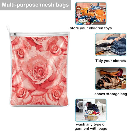 Mesh Laundry Bags Lingerie Bags for Washing Delicates 2 PCS Wash Bag with Zipper Small and Medium Washable Red Roses