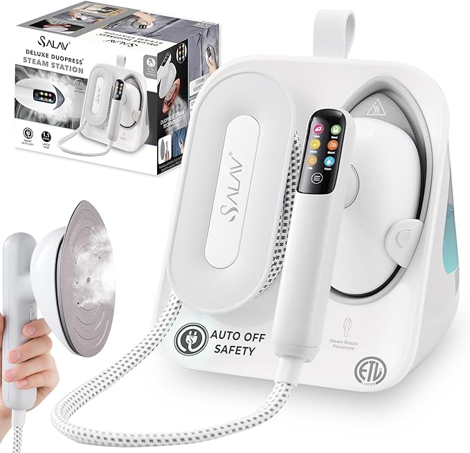SALAV DuoPress Smart Deluxe Steam Station, Garment Steamer & Iron, 6ft Extra-Long Hose, Auto-Off Safety, Digital Display, 7 Steam Levels, 1.1L Water Tank, Dry Iron Mode & Steam Burst