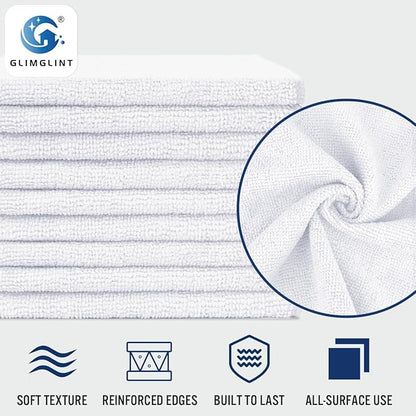 GLIMGLINT White Microfiber Cleaning Cloth,150PK Reusable Cleaning Rags,Highly Absorbent Shop Rags Bulk,All-Purpose Car Cleaning Towels for TV Screen, Kitchen, Bathroom, Restaurant, Garage, 14"X12"