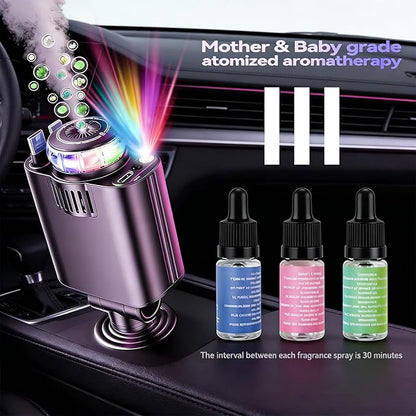 Retractable Car Charger with Aromatherapy and Starlight, 5 in 1 USB C Car Charger Adapter, 69W Fast Charging Cars Phone Chargers, Cars Air Freshener Compatible with iPhone 16 15 14 13 12 and Android