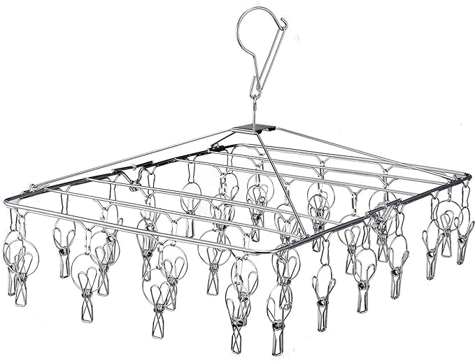 KK5 Clothes Drying Racks Heavy Duty Laundry Drip Hanger Stainless Steel Laundry Foldable Drying Rack Clothing, Towels, Underwear, Lingerie, Socks - 30Clips