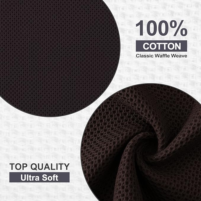 Kitinjoy 100% Cotton Kitchen Dish Cloths (12 X 12 Inches, Dark Brown), 8 Pack Waffle Weave Ultra Soft Absorbent Dish Towels for Drying Dishes Quick Drying Kitchen Towels Dish Rags