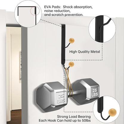 Over The Door Hooks 6 Pack,Door Hooks for Hanging Towels,Clothes,Hats,Bags,Back of Door Towel Hanger with Non-Slip Pads,Fits Doors 0.7-1.5" for Bathroom,Bedroom,Closet(Black)