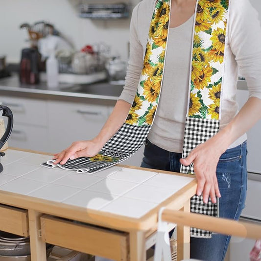 2 Pack Sunflower Kitchen Scarf Boa Dish Towel 4 x 68 Inch for Holiday Cooking Baking Accessories Plaid Decor Cotton