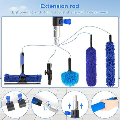 wlich 26ft High Reach Duster Kit, Aluminum 5-20ft Fan & Window Cleaner Set, Versatile Dusting Set with 5 Replaceable Heads for Cleaning Fans, Windows, and Hard-to-Reach Areas Outdoors Without Ladder