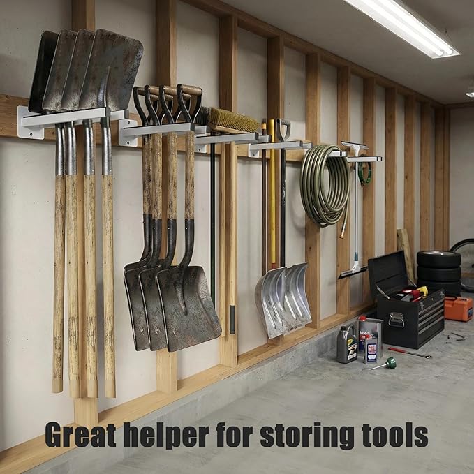 Extra Wide Tool Rack Wall Mount – Heavy Duty Shovel Holder for Garage, Shed & Barn, Powder Coated Steel Organizer for Shovels, Rakes, Brooms, Truck Storage (3.5 x 4.5 x 17.3 in, 2 Pack)