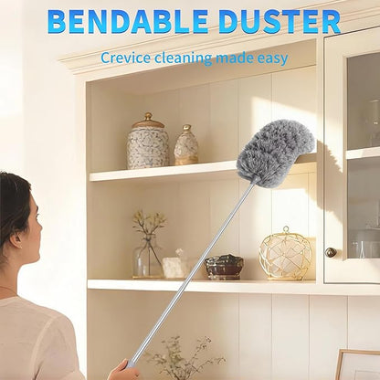 2 Pack Microfiber Duster for Cleaning, Washable Hand Dusters with Extendable Pole, Cleaning Supplies for Office, Car, Furniture, Ceiling Fan