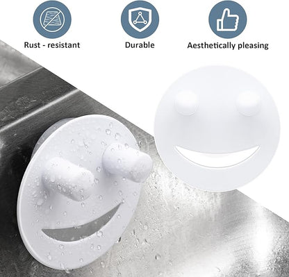 Yoshiky Stainless Steel Smiley Face Sponge Holder, Silver Sink Caddy Organizer Storage with Suction Cup for Kitchen, Kitchen Accessories Decor Scrubber-White