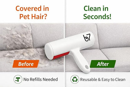 Pet Hair Remover Roller B7 – Reusable, Self-Cleaning Lint Roller for Dogs & Cats – Portable Fur Remover for Couch, Carpet, Car – White