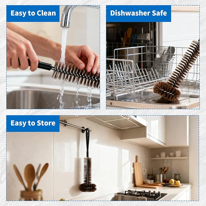 Garbage Disposal Cleaner Brush 2 Pack, Extra Long Handle for Deep Cleaning, 3D Nylon Brush Head Eliminates Residue and Odor, Universal Fit for All Disposal Units 15inch