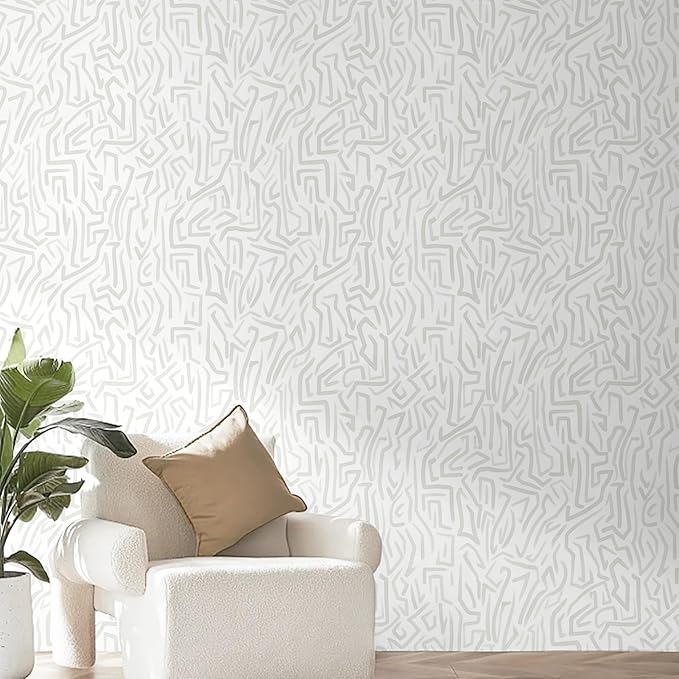 Ismoon 17.3"x 393"Gray and White Wall Paper Peel and Stick Modern Gray Striped Wallpaper Removable Self-Adhesive Neutral Wallpaper Contact Paper for Cabinets and Drawers Vinyl Roll