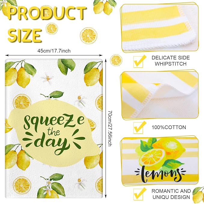 Zubebe 6 Pcs Lemon Kitchen Towels Summer Lemon Dish Cloth Set 18 x 28 Inch Ultra Absorbent Yellow Hand Cloths Tea Towels for Cooking Baking, Housewarming Gift for Home