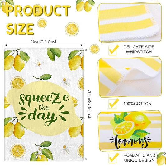 Zubebe 6 Pcs Lemon Kitchen Towels Summer Lemon Dish Cloth Set 18 x 28 Inch Ultra Absorbent Yellow Hand Cloths Tea Towels for Cooking Baking, Housewarming Gift for Home