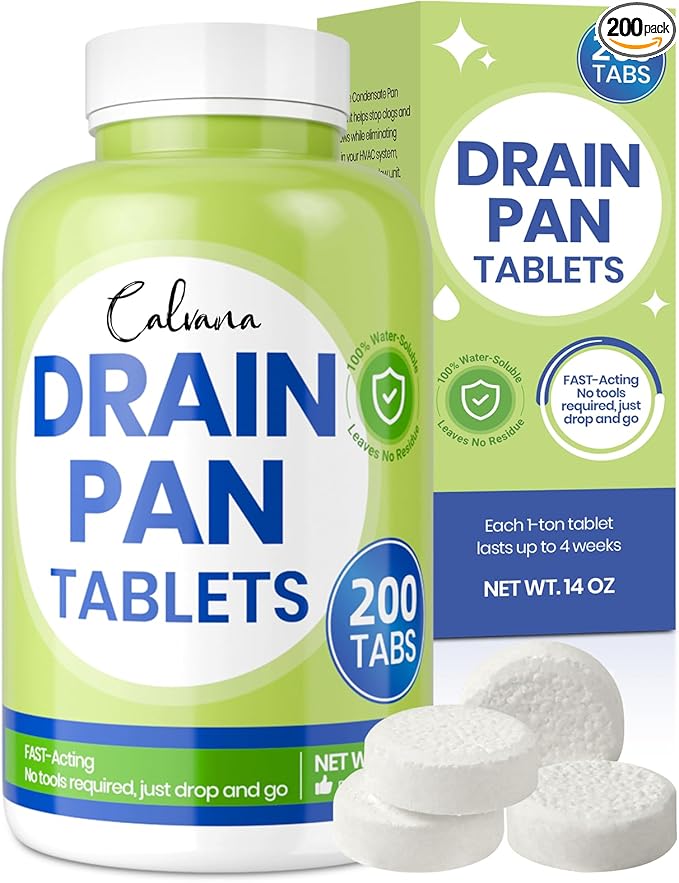 Drain Pan Tabs - 200 Tablets, AC Drain Line Cleaner, Fast-Acting Treatment for HVAC, Window Units, Mini-Splits, Dehumidifiers, Refrigerators - Lasts Up to 4 Weeks, No Residue, Water-Soluble