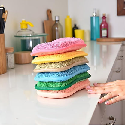 Multipurpose Kitchen Scrub Sponges, Heavy Duty Cleaning Non-Scratch Scrub Sponge, Reusable Microfiber Sponge for Household Cleaning, Six Color Packaging (6pcs)