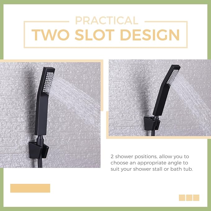 Hand Held Shower Bracket with Two Slot, Aomasi Handheld Shower Head Hose Hanger, ABS Plastic Bidet Sprayer Handle Holder Wall Mount, Matte Black