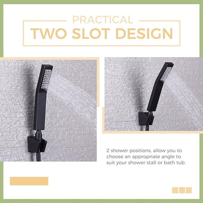 Hand Held Shower Bracket with Two Slot, Aomasi Handheld Shower Head Hose Hanger, ABS Plastic Bidet Sprayer Handle Holder Wall Mount, Matte Black