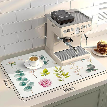 Bloss Drying Mat, Rose Flower Printed Dish Drying Mat for Spring, Kitchen Counter Mat, Absorbent Water Hide Stain Rubber Backed Dish Drying Pad(24"x16", Rose)