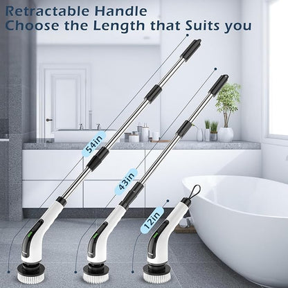 Electric Spin Scrubber, Cordless Cleaning Brush Scrubber for Home, 8 Replaceable Brush Heads-90Mins Work Time, 3 Adjustable Size, 2 Speeds for Bathroom Shower Bathtub Glass Car