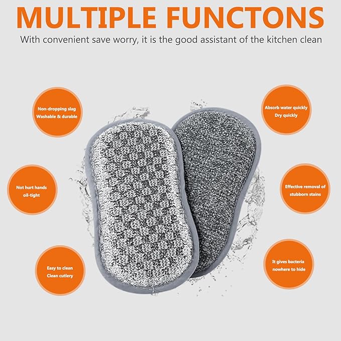 8 Pcs Sponges for Cleaning Kitchen Microfiber Double Sided Dishwashing Sponges Scratch-Free Multi-Purpose Reusable Scrub Sponge for Dishes, pots and Pans 6.1x3.7x0.8 in, Dishwashing Sponges