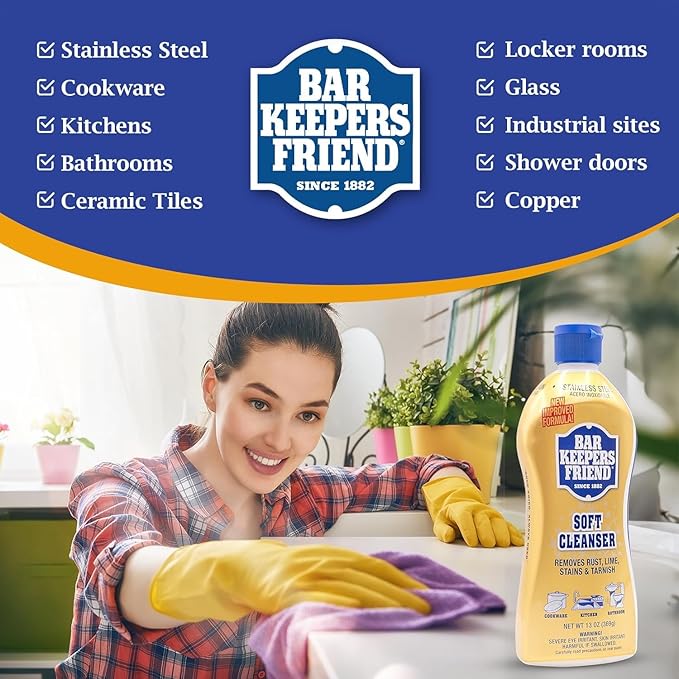 Bar Keepers Friend Cleanser 26oz Liquid (1 Bottle & 2 Towels) – Soft Liquid Cleaner Bundled with Premium Microfiber Towel– Liquid Stainless Steel cleaner for Pots, Pans, Cooktop, kitchen & Glassware
