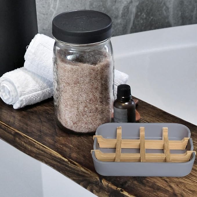 Aoheuo Modern Bamboo Fiber soap Holder and soap Dish Combination (Removable), Gray, 5.12 Long by 3 Wide, 0.98 inches high, Used in Kitchens, bathrooms, and bar Sinks