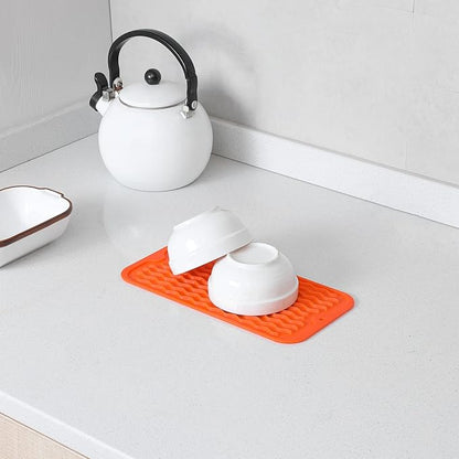 MicoYang Silicone Dish Drying Mat for Multiple Usage,Easy clean,Eco-friendly,Heat-resistant Silicone Mat for Kitchen Counter or Sink,Refrigerator or Drawer Liner Orange S 12 inches x 6 inches