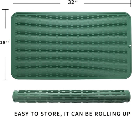 MicoYang Silicone Dish Drying Mat for Multiple Usage,Easy clean,Eco-friendly,Heat-resistant Silicone Mat for Kitchen Counter or Sink,Refrigerator or Drawer Liner Green 4XL 32 inches x 18 inches