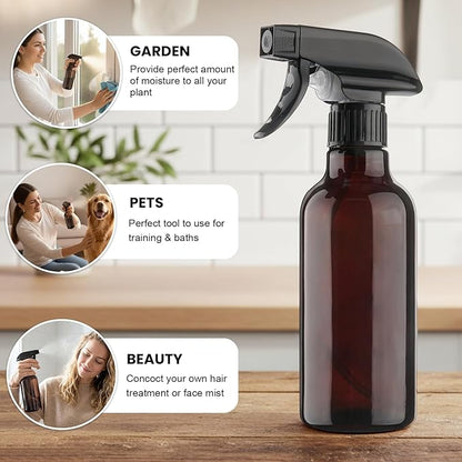 Glass Spray Bottles 12oz Empty Spray Bottle Mist/Stream Spraying Small Refillable Containers for Hair Care, Cleaning Solutions, Plants, Essential Oils 2 Pack (Brown, 12oz)