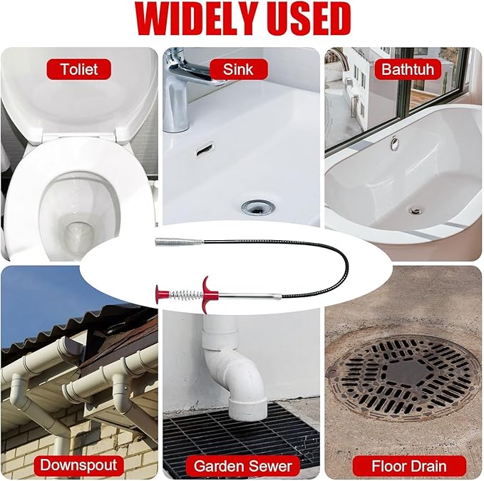 Drain Snake Hair Drain Clog Remover Tool - 61.4 inch Sink Drain Cleaner for Toilet Sewer Shower Kitchen Bathroom Tub Clogged Drains Opener Cleaning Tool