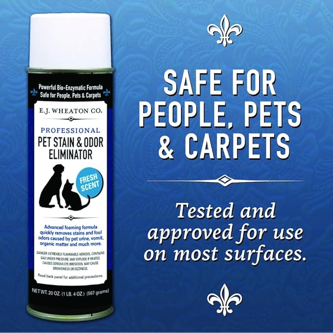 E.J. Wheaton - Pet Stain Odor Eliminator, Professional Strength Enzyme Cleaner for Dog and Cat Urine and More, Large Aerosol Spray, 20 Oz. Can