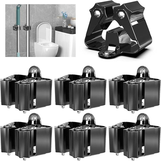 3-H Stainless Steel Broom Holder Wall Mount 6 Pack- Heavy Duty Mop Organizer, Wall Mounted Broom Storage with Secure Mounting for Kitchen Laundry Garage Bathroom (Space Saving)