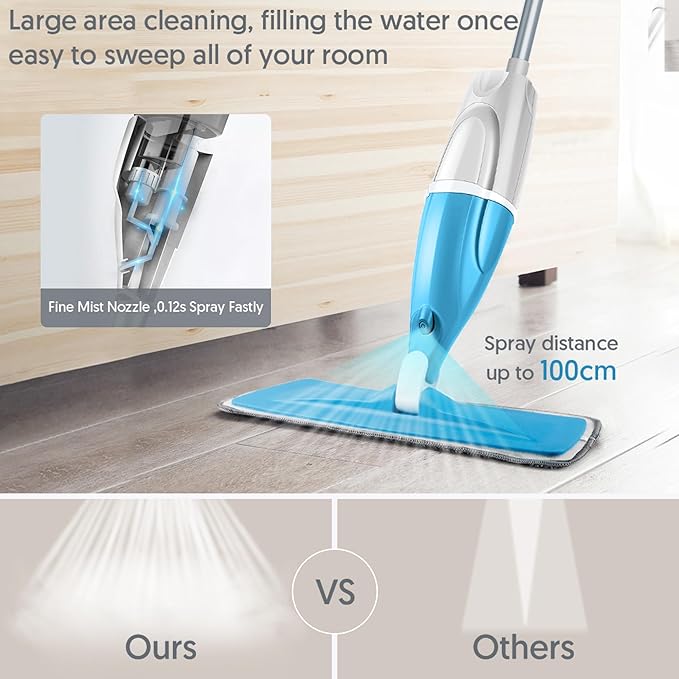 Spray Wet Mops for Floors Cleaning - EXEGO Floor Flat Mops Refillable with 3 Washable Pads for Swiffer Powermop - Commercial Dust Dry Mop for Hardwood Laminate Ceramic Tile Wood Vinyl