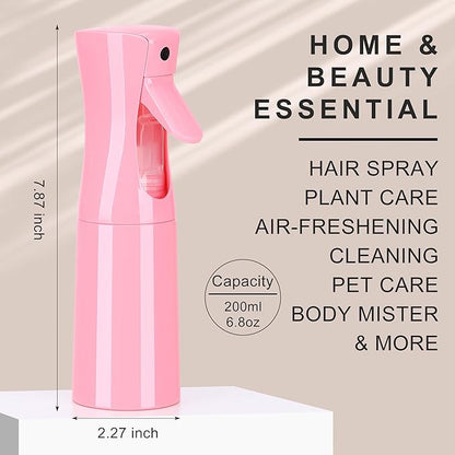 (Pink Hair Mister Spray Bottle，Spray Water Bottle Fine Mist Refillable Plants（6.8OZ /200ML） Barber，Showering Pets, Plants, travel, Ironing and Cleaning ﻿ ﻿ ﻿(Continuous Spray)