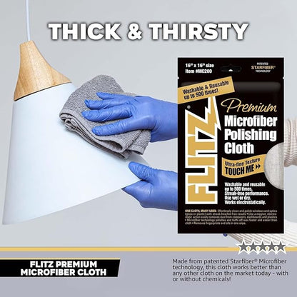 Flitz Premium Microfiber Polishing Cloth (400 GSM) - 16" x 16" USA-Made Grey Lint Free Microfiber Cleaning Cloth - Washable and Ultra Absorbent Micro Fiber Towel for Cars, Metals, & More (4 Pack)