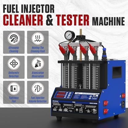 Fuel Injector Cleaner Tester Machine,V308 Heated Ultrasonic Cleaner Tester with 9 Test Modes, 4 Cylinder Fuel System Injection Cleaning Tool Kit for Motorcycle Most Car Injectors (V308)