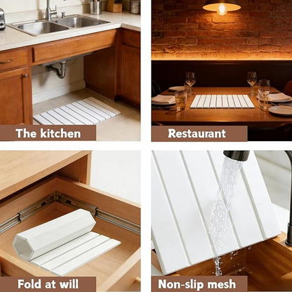 Dish Drying Mats, Large 24x16 Inch Diatomaceous Earth Drying Mat / Fast-Absorbing,Non-Slip Stone Drying Mat For Kitchen Counter / Eco-Friendly for Dishes (White)