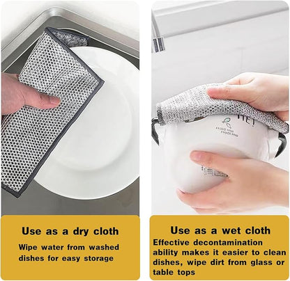3 Pcs New Upgrade Non Scratch Wire Dishcloth, 2-Layer Super Absorbent Bamboo Charcoal Dish Cloths, Reusable Multipurpose Wire Dishwashing Rags for Wet and Dry for Dishes, Sinks, Stove