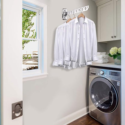 Wall Mounted Clothes Drying Rack 2 Pack, Laundry Hanger Dryer Rack Stainless Steel Folding Clothes Hanger Organizer for Laundry Room, Retractable Wall Hanger Space Saving Drying Rack for Clothes
