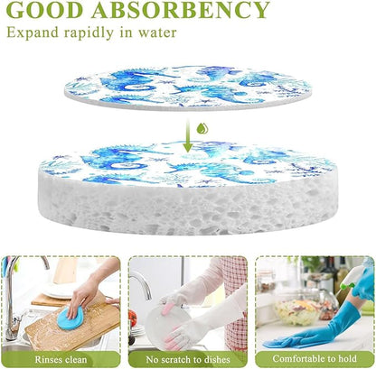 Seahorse Kitchen Scrub Sponges, Pop-up Kitchen Cleaning Sponges Reusable Dish Washing Sponges for Bathroom Household Cleaning 3 Pack - Non Scratch Scrubber