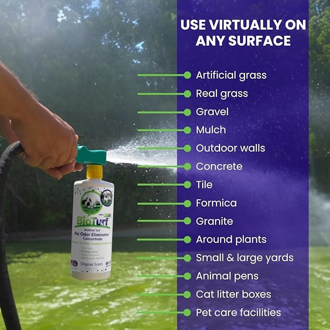 BioTurf BioS+ Artificial Turf Grass Concentrate Enzyme Cleaner and Pet Odor Eliminator - Removes Odors and Sanitizes - Organic, Safe, Environmentally Responsible (1 Gallon) - Original Scent