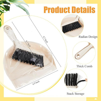 Sliner 18 Pack Mini Dustpan and Brush Set Beige Plastic Dust Pans with Brush Small Broom and Dustpan Set Mini Broom Dust Pan for Home Office Kitchen Table Desktop Floor Cleaning Supplies