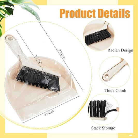 Sliner 18 Pack Mini Dustpan and Brush Set Beige Plastic Dust Pans with Brush Small Broom and Dustpan Set Mini Broom Dust Pan for Home Office Kitchen Table Desktop Floor Cleaning Supplies